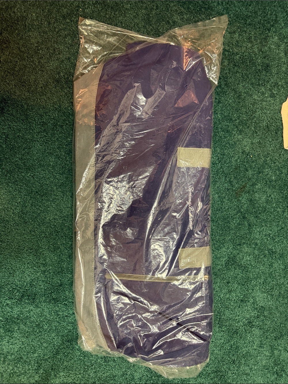 Tommy Bahama navy blue and grey Duffel Bag with Grey Straps 25 inches long. New